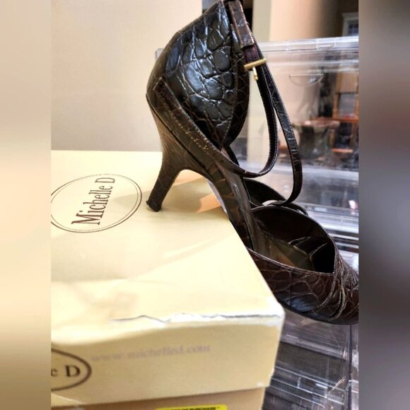 Michelle D 8M Fudge Crocodile Closed Toe High Heels with Ankle Strap - Picture 15 of 15